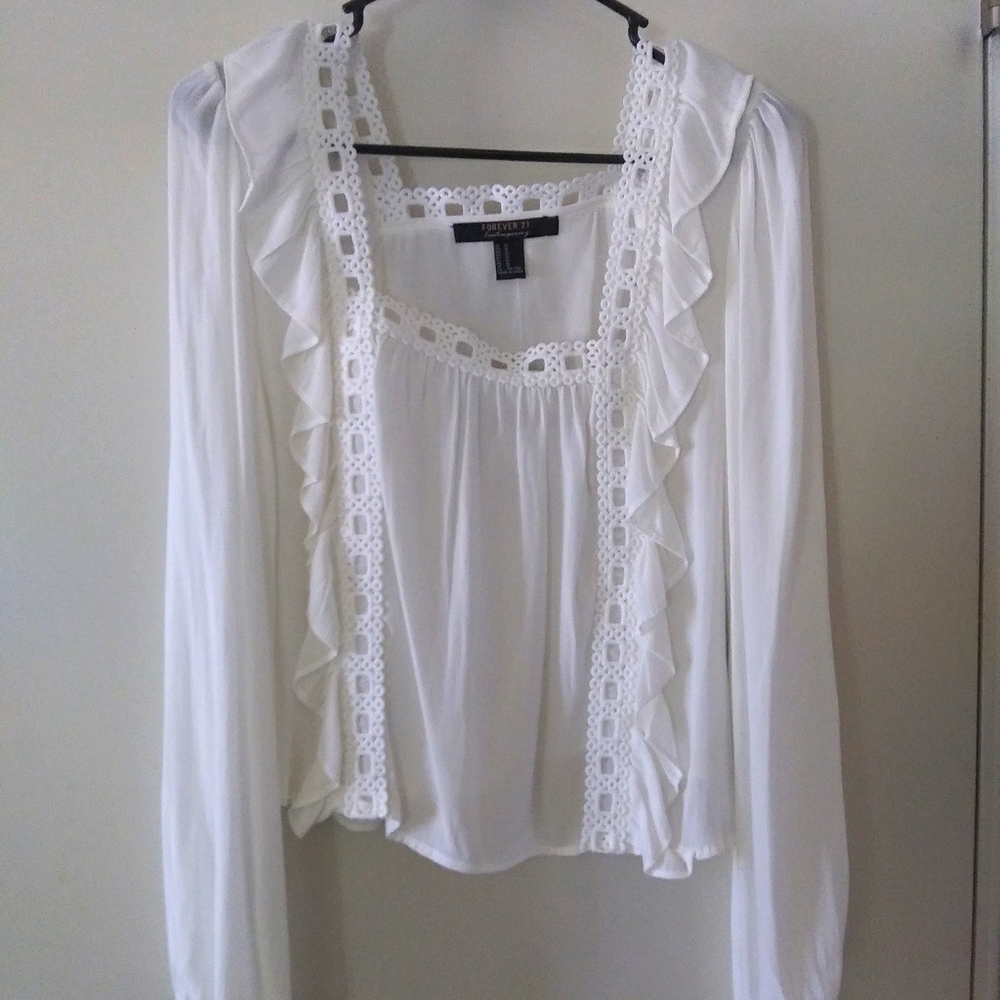 Bohemian Embroidered Ivory Flowy Peasant Blouse